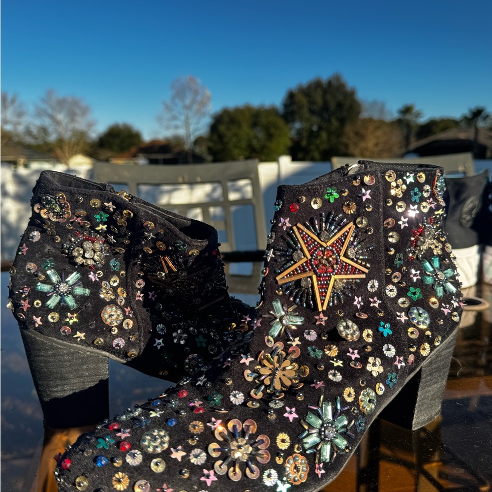 Embellished Black Ankle Boots - Picture 4 of 10